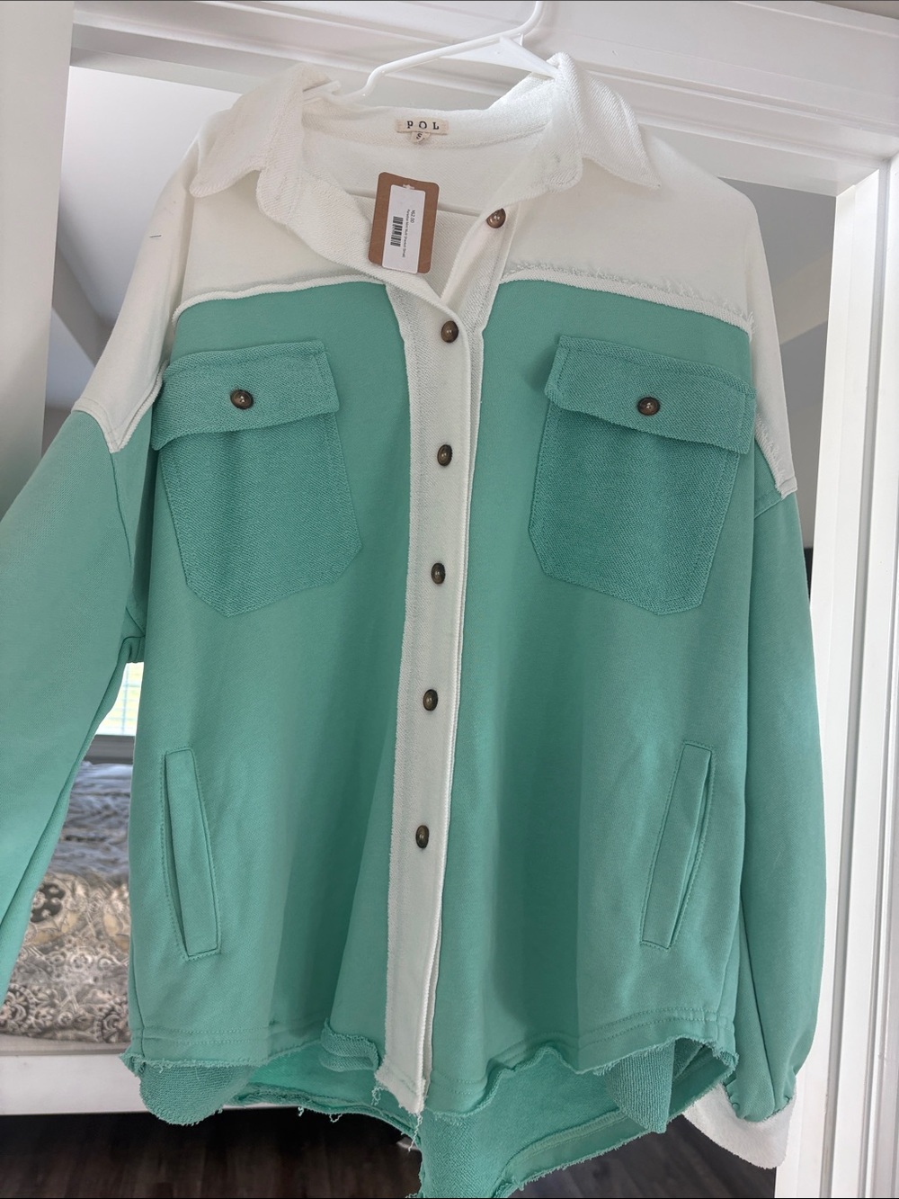 POL Two-Tone Mint & Ivory Shacket